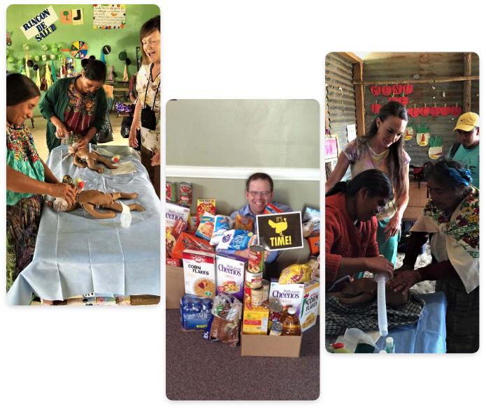 Multiple photos of dental team working in community